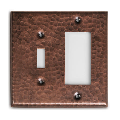Hand Hammered Combo Toggle / Rocker Light Switch Wall Plate - Pure Copper